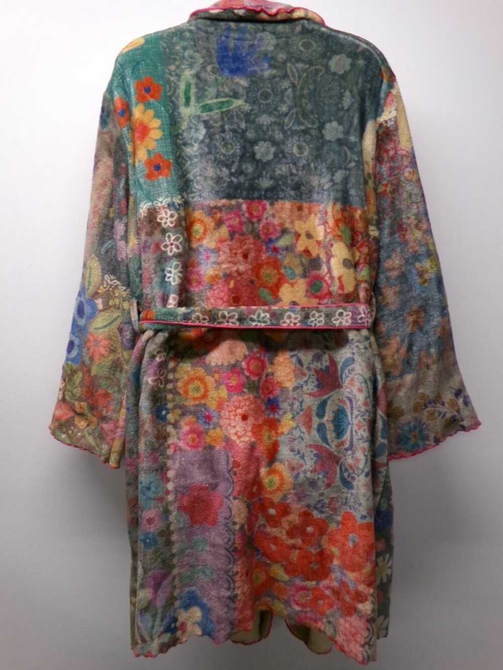 Natural Life Cozy Blanket Fleece Patchwork Boho Jacket Robe Belted sz Medium - Picture 3 of 5